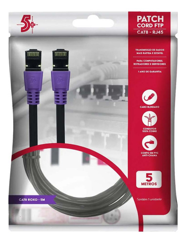 Cabo Patch Info Patch Cord Cat8 Ftp 2000 Mhz 40 Gbps 5m