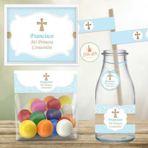 Kit Imprimible Comunión Celeste + Banner, Personalizado