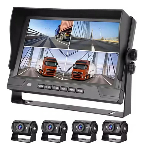 Kit Monitor 9 PuLG Dvr Pantalla Dividida 4ch 12-24v Camión