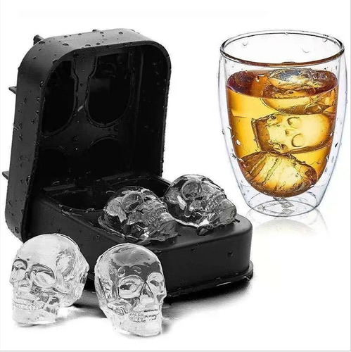 Cubetera Hielera Calavera X4 Cubitos Hielo Silicona Molde 3d