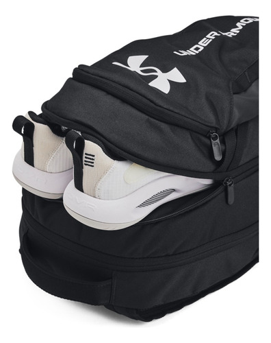 Mochila Under Armour Hustle 6.0 Backpack Unisex Negro Unisex. Diseño De La Tela Lisa Color Black / Black / White