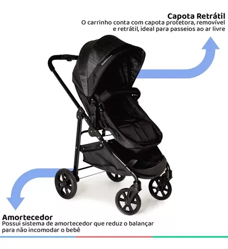 Carrinho Moisés Galzerano Olympus + Bebê Conforto Black