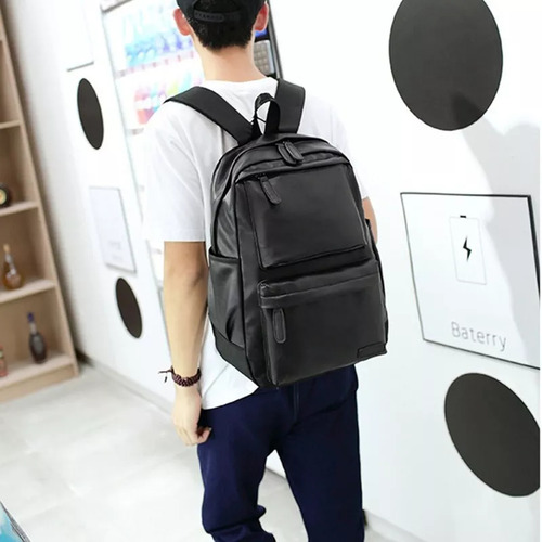 Elegante Color Sólido Cuero De La Pu Mochila Accesorios Vint