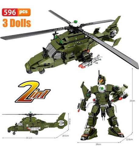 Armable Con Bloques- Helicóptero Se Transforma En Robot 596 Militares