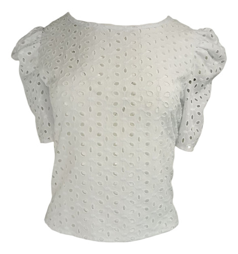 Blusa Dama Algodón Calada Manga Globo Verano Casual Fresca