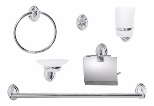 Set Kit Juego Accesorios Baño 6 Piezas Metal Toallero Barral