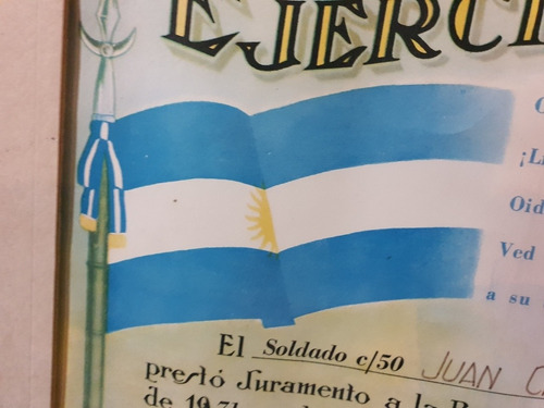Antiguo Diploma Del Ejercito Juramento A La Bandera-050 (Usado)
