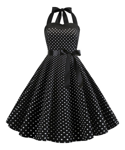 S Vestido De Mujer Casual 50s Retro Sin Mangas Halter Dot Pr