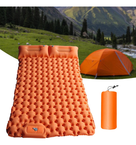 Colchón Inflable De Camping Personas, Almohada Naranja