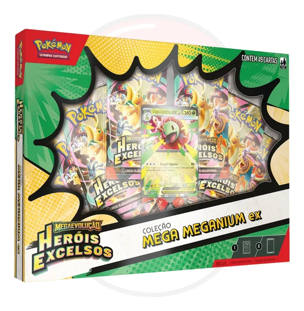 Cartas Pokémon TCG Coleção Mega Meganium ex c/49 Cards Copag