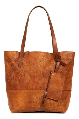 Bolso Shopping De Cuero Para Mujer Grabado Palmera Vélez Color Marrón claro