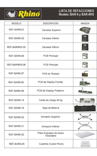 Refacción Bascula Rhino Bar-8rs Panel Display Ref-bar8rs-28