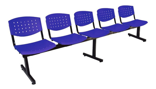 Silla Tandem 5 Asientos Salas Espera Plastico Pvc Reforzado Estructura Negro Asientos Azul