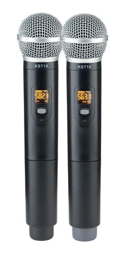 Imagem 2 de 3 de Microfone Duplo Mão Sem Fio Karsect Krd200 Dr Recarregável