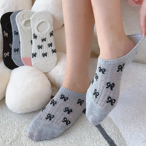 3pairs New Bow Boat Socks Invisible Soft Cotton Crew Socks