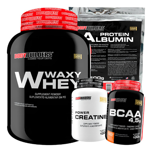 Kit Massa Magra Whey Proten 2kg + Bcaa + Creatina + Albumina Sabor Morango