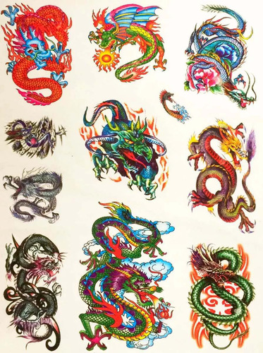 Imagem 1 de 6 de Kit Com 60 Tatuagens Dragões Temporárias Tattoo N24