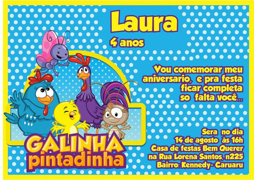 60 Convites Galinha Pintadinha Envelope + Frete Grátis