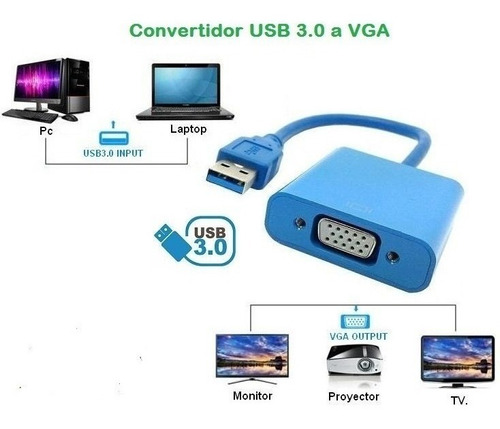 Imagen 1 de 3 de Adaptador Convertidor Usb 3.0 A Vga Pc Laptop Proyector