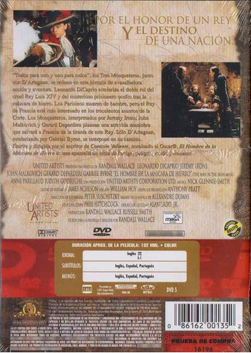 El Hombre De La Mascara De Hierro Leonardo Dicaprio Dvd