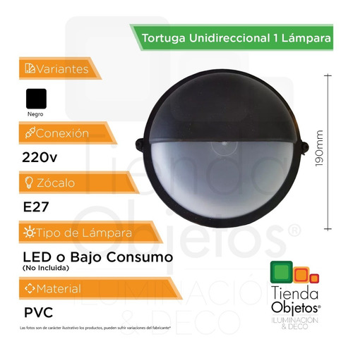 Imagen 3 de 7 de Tortuga Pvc Exterior Redonda Unidireccional Negra E27 Led