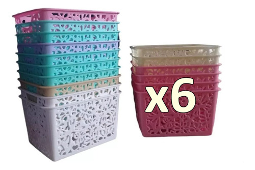 6 Canastitas Plasticas Colores Mini Organizadores Floresta