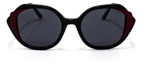 Lente Solar Cloe Para Mujer Forma Hexagonal Armazón Acetato Color Negro Varilla Negro Armazón Negro