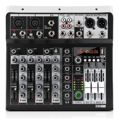Mezclador De Audio Xtuga Kp4, 4 Canales, Bluetooth