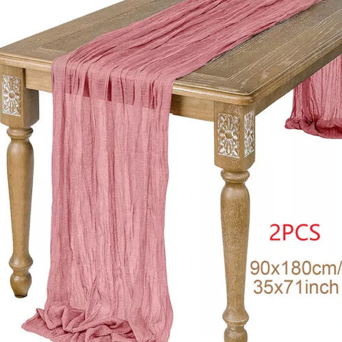 2pzs Caminos De Mesa Gasa Elegante Boho Decoración Boda Color Bordó Retro Pink Mantel Decorativo Decoración de Mesa Decoración de Fiesta Bebé Bautizo Cumpleaños Celebración Estilo Vintage Decoración