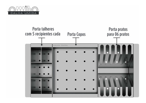 Cesto Escorredor Inox 3 Módulos Para Cuba Calha Úmida
