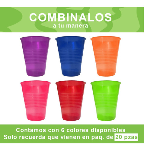 Vasos Desechables Primo Neón 470 Ml 120 Pzas