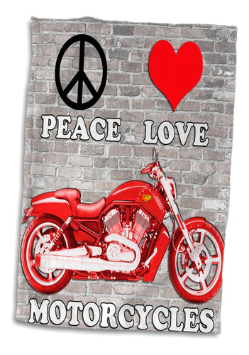 3drose Peace Love Toalla Para Motocicletas, 15 X 22