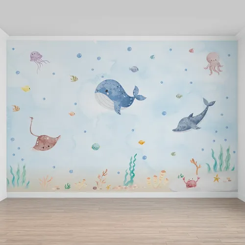 Adesivo De Parede Infantil Fundo Do Mar Peixes Tartaruga M²