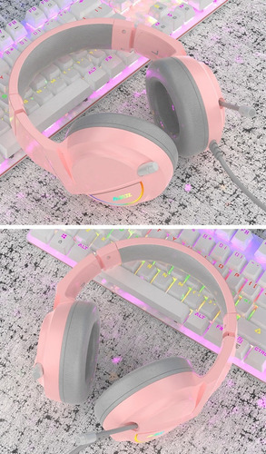 Imagen 6 de 9 de Audifonos Gamer 7.1 Usb Led - Ajazz Ax365 Rosado