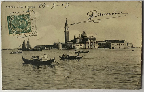 Antigua Postal, Isla S. Giorgio, 1907, Venecia Italia, 4p068