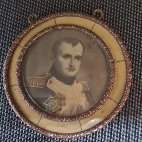 Mini Cuadro Antiguo Pintura Napoleon Marco Bronce