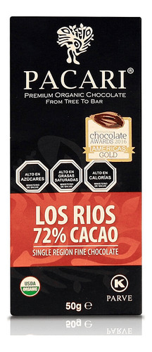 Chocolate Pacari Los Rios 50gr 72% Cacao Orgánico (5 En 1) -