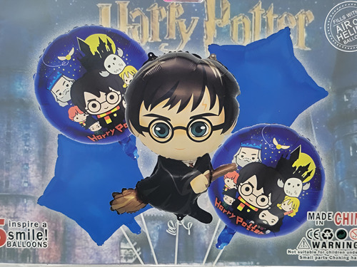 Set 5 Globos Metalicos Harry Potter Fiesta Temática Cumple Azul Harry Potter