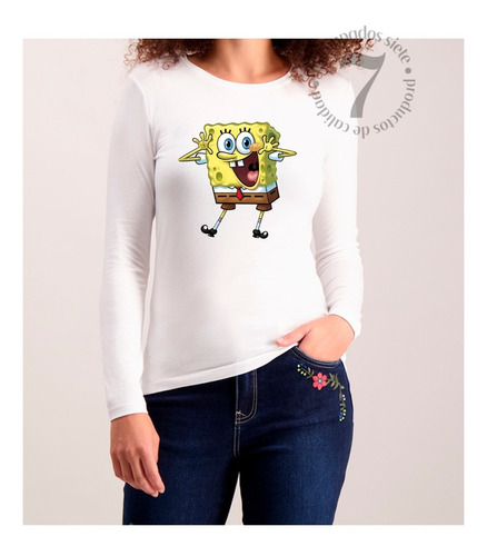 Polera Manga Larga Dama Bob Esponja Colorido