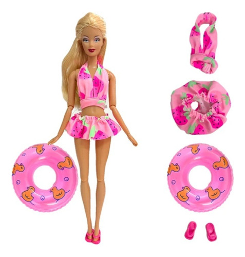 Barbie Set Playa ( Traje De Baño + Flotador + Sandalias)