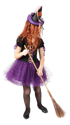 Vestido Bruxinha Infantil Roxa Halloween