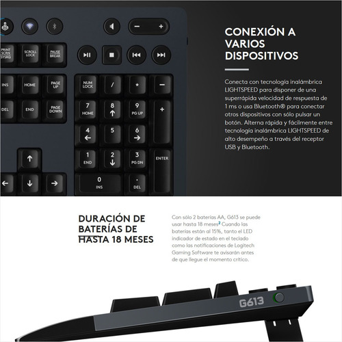 Imagen 5 de 10 de Logitech G613, Teclado Gamer Inalámbrico Romer-g Mecánico