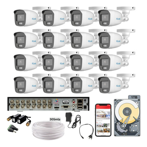 Kit Circuito Cerrado 16 1080 Hilook Colorvu 305mts Utp 1tb