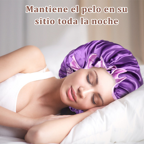 Gorro De Satín Para Dormir Y Proteger El Cabello Doble Capa Violeta Color