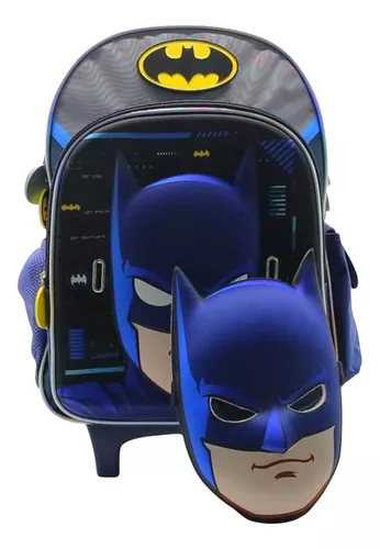 Mochila Escolar Dc Liga De La Justicia Batman Mascara Carro Color Negro Diseño De La Tela Liso