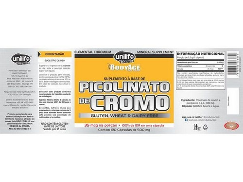 Kit 3 Picolinato De Cromo 120 Cápsulas Unilife