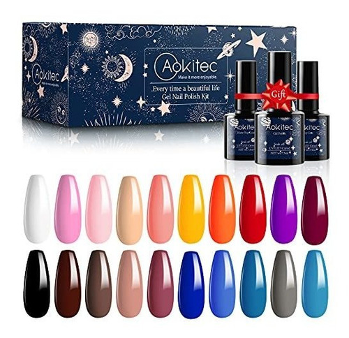 Esmalte - Aokitec Gel Nail Polish Kit 23pcs Gel Polish Set S