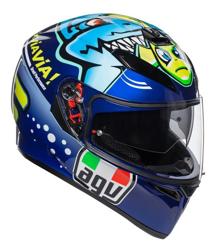 Casco Agv K3 Sv Misano 2015 Shark Vr46 + Pinlock Talla 58 Color Azul Diseño Rossi Misano 2015