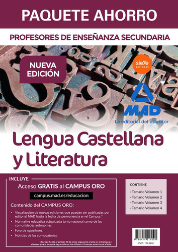 Paquete Ahorro Lengua Castellana Y Literatura Cuerpo De Profesores De Enseãâ±anza Secundaria, De Vários Autores. Editorial Mad, Tapa Blanda En Español