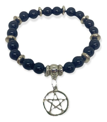 Pulseira Pingente Pentagrama Preta Cristal Grafite